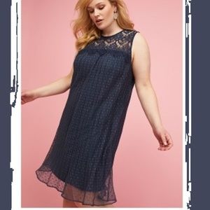 PLEATED DOT MESH SWING DRESS
